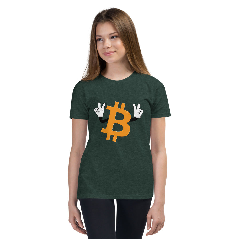 Bitcoin Peace Sign Youth Short Sleeve T-Shirt