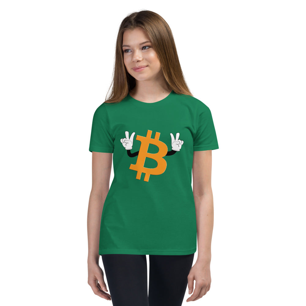 Bitcoin Peace Sign Youth Short Sleeve T-Shirt