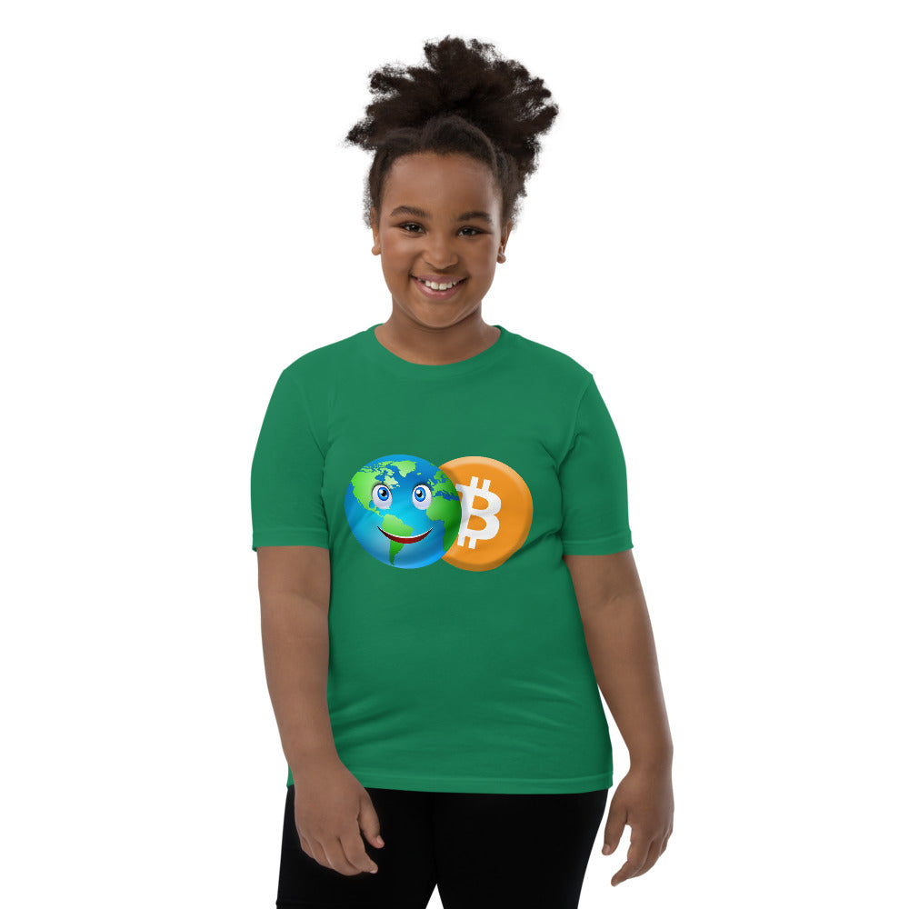 Bitcoin Smiling World Youth Short Sleeve T-Shirt