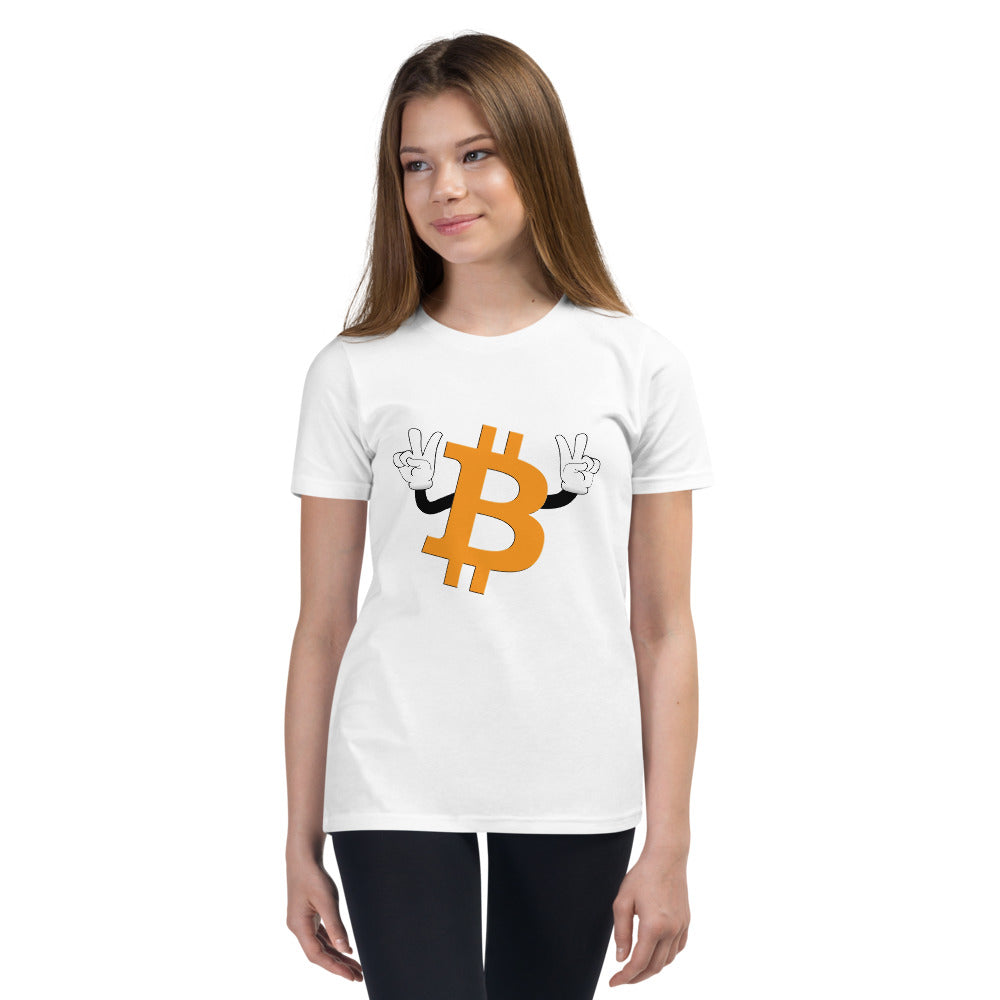 Bitcoin Peace Sign Youth Short Sleeve T-Shirt